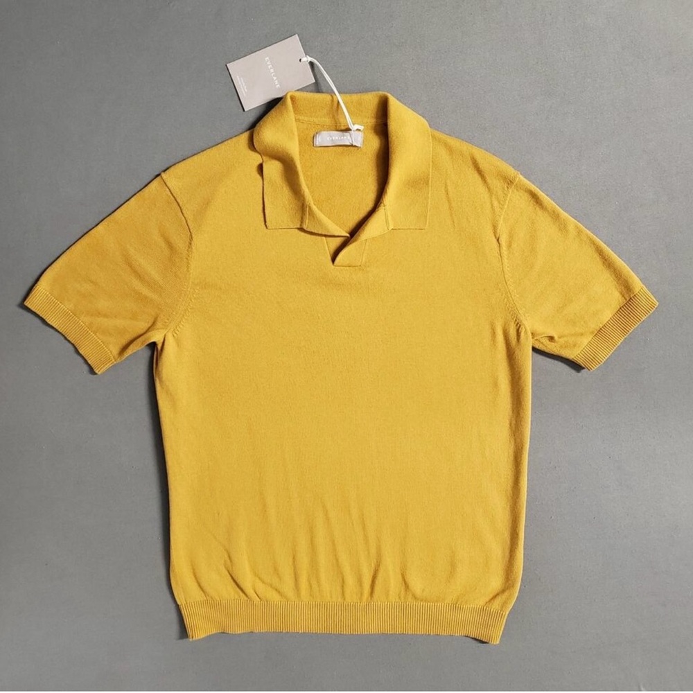 Everlane Short Sleeve Ribbed Hem Polo Size Small Mustard Yellow